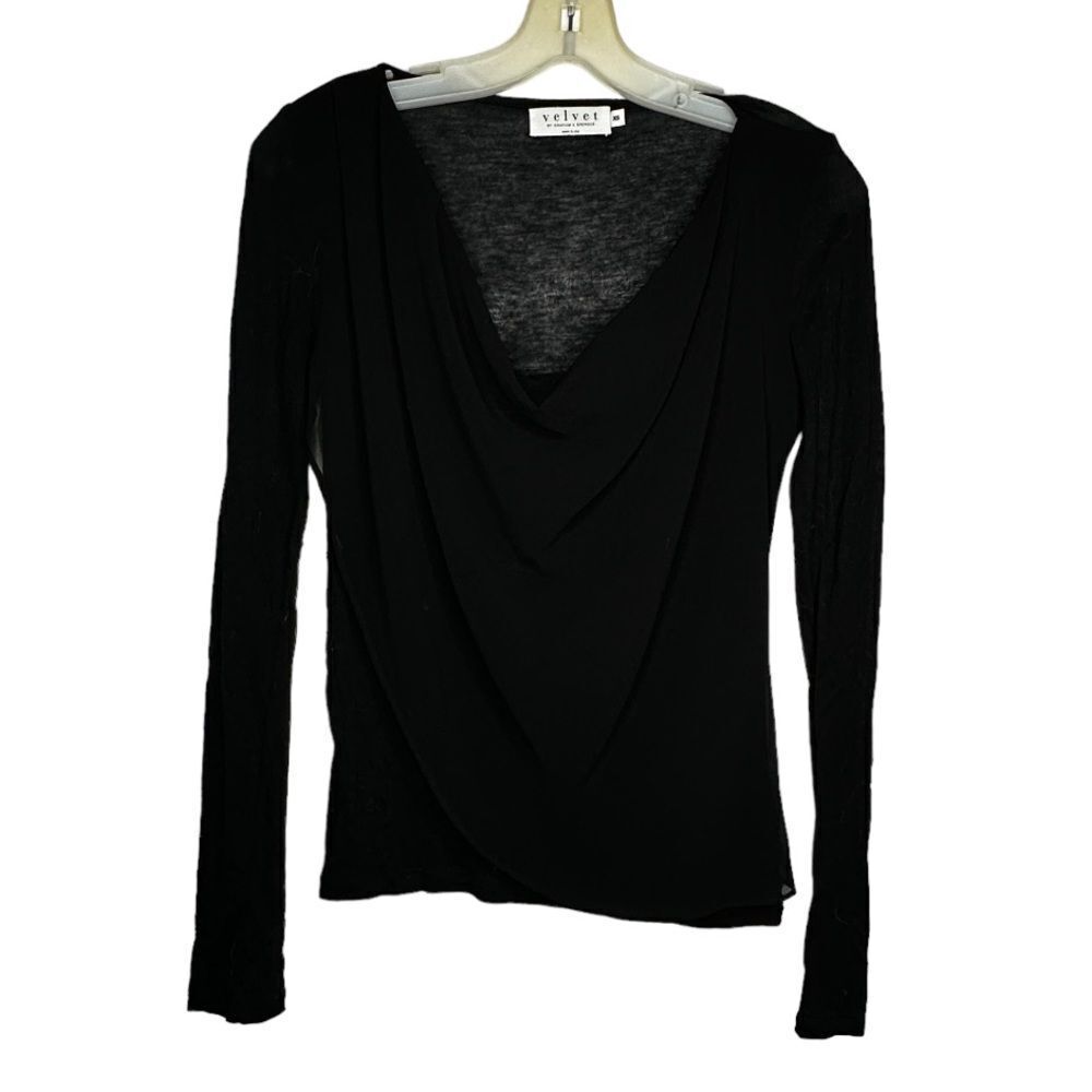 Velvet by Graham & Spencer Black Top with Draped Neck
